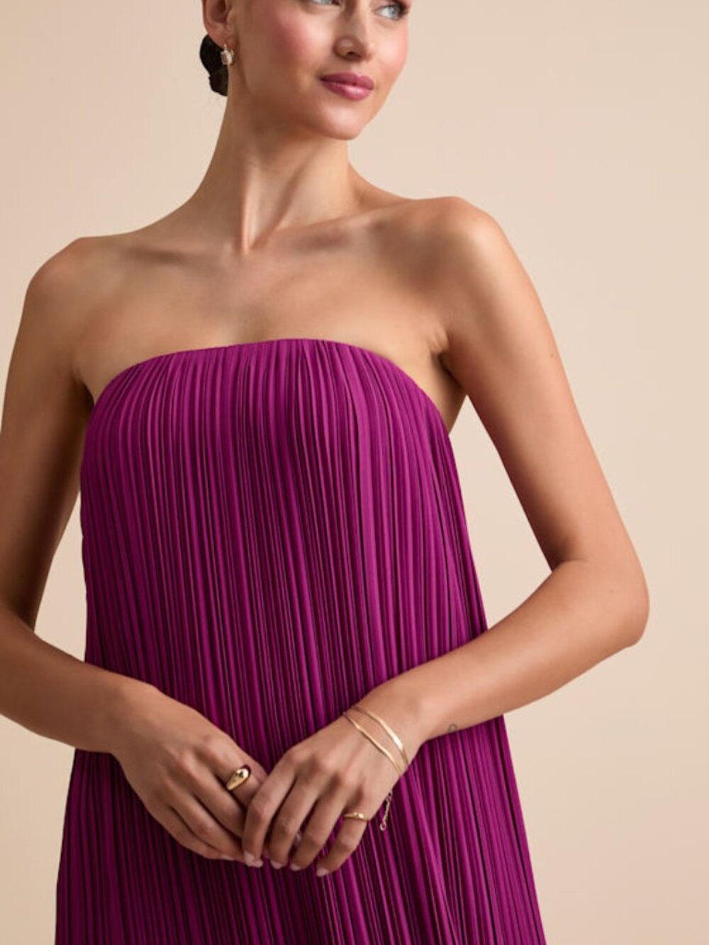 Lulus Yamuna Magenta Pleated Strapless Maxi Dress Pink - Size Medium